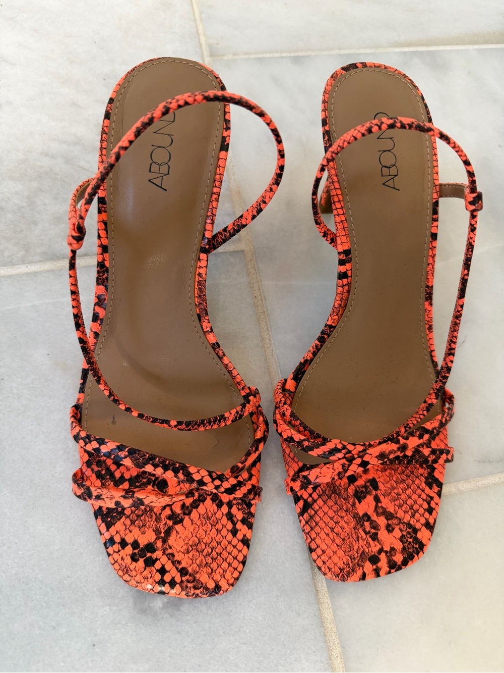 Abound Neon Orange Snake-Print Strappy Heels